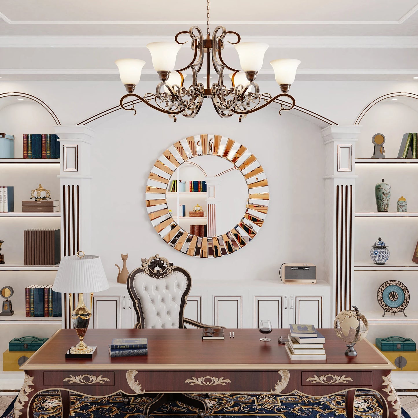 60/80CM Round Starburst Decorative Wall Mirror Gorgeous Tawny Accent Mirror for Bathroom Bedroom Living Room Dining Room