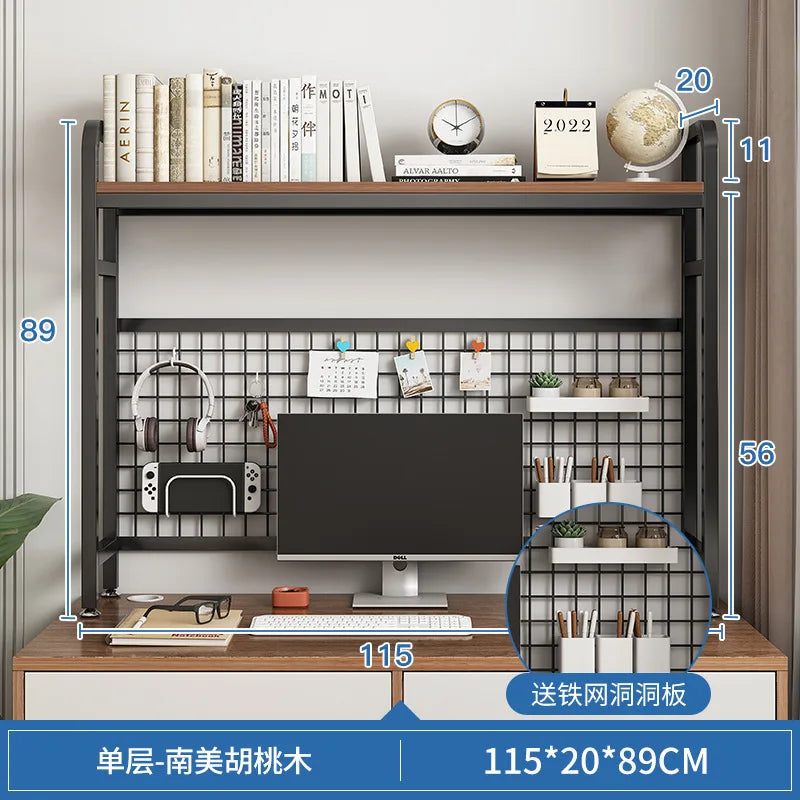 Bookshelf with Grid Desk Storage Shelf Desktop Multilayer Iron Shelf Student Computer Desk Cavity Plate Bookcase Table Rack