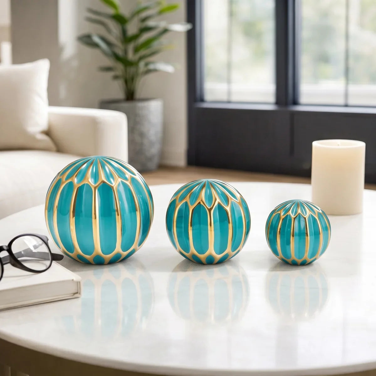 3pcs Stoneware & Ceramic Orb