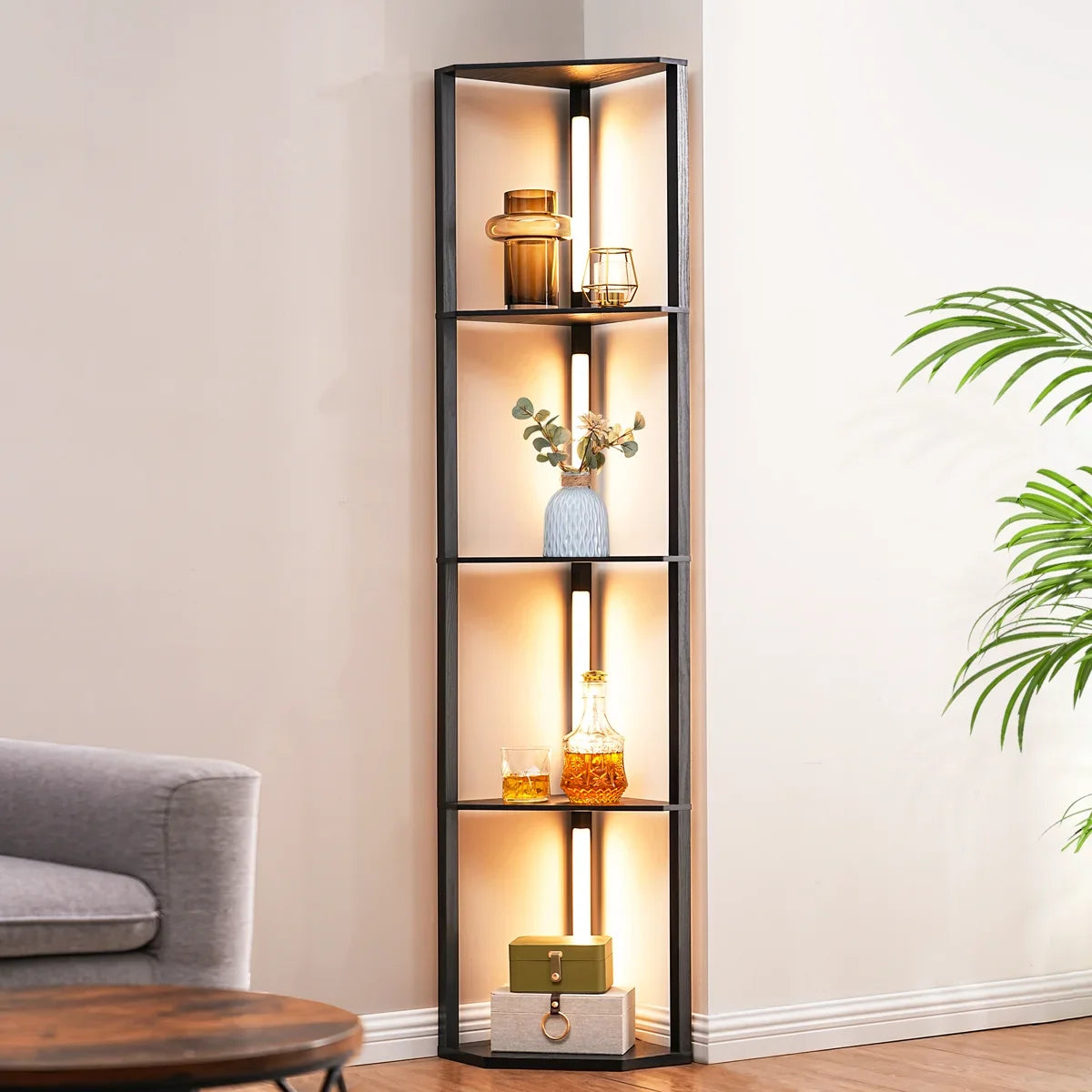 LED Corner Floor Lamp with shelves