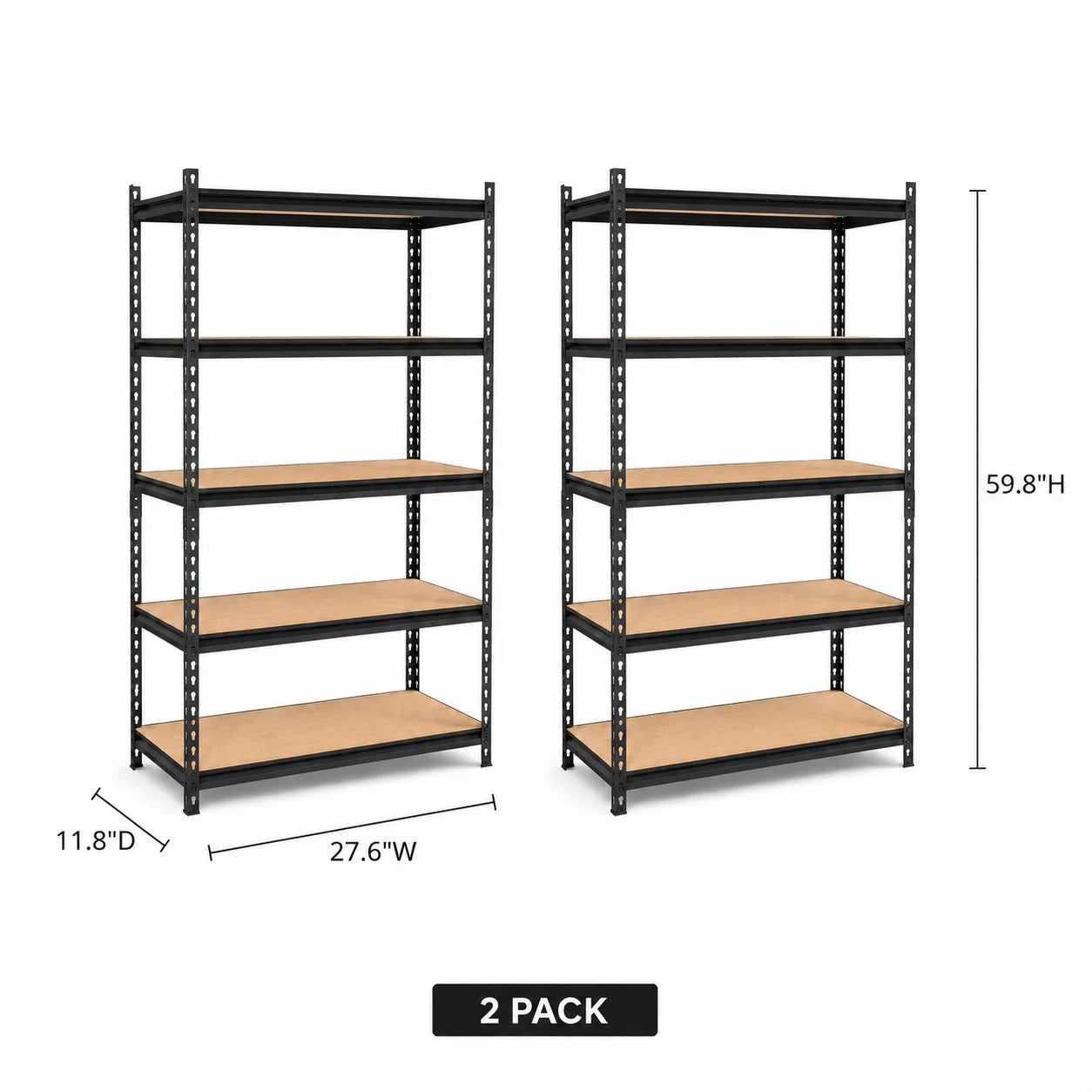 5-Tier Garage Storage Shelving Unit, 1925 Lb Total Capacity Metal Rack with MDF Shelves and Assembly Hardware for Garage Pantry Laundry Room, Black, 28' W X 12' D X 60' H