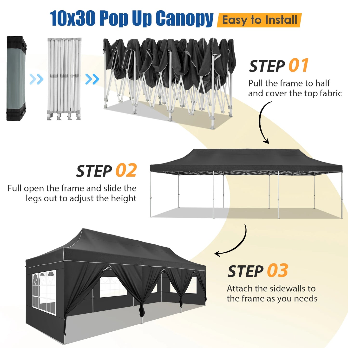 10x30ft Pop Up Canopy Tent Gazebo Party Heavy Duty Marquee Awning With 8 Sidewall Outdoor Commercial Event Instant Tent Gazebo
