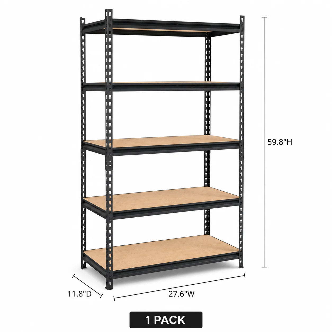 5-Tier Garage Storage Shelving Unit, 1925 Lb Total Capacity Metal Rack with MDF Shelves and Assembly Hardware for Garage Pantry Laundry Room, Black, 28' W X 12' D X 60' H