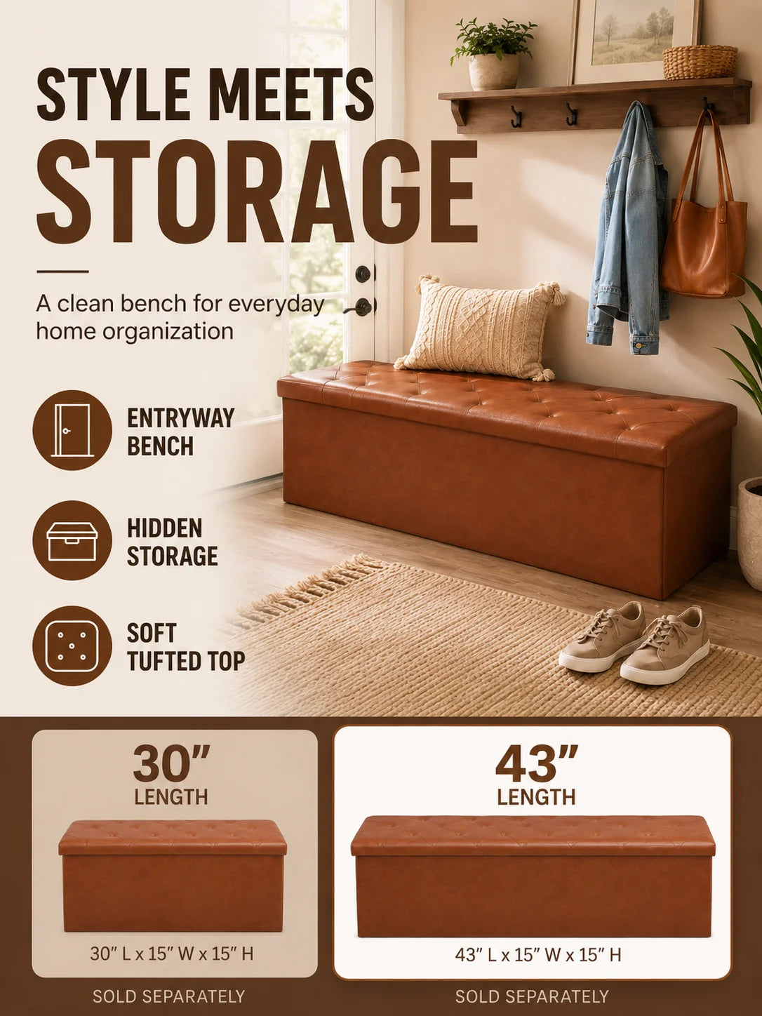 Tufted Faux Leather Storage Bench Folding Footrest Ottoman with 400lbs Weight Capacity, Large Blanket Toy Storage Organizer Chest for Bedroom
