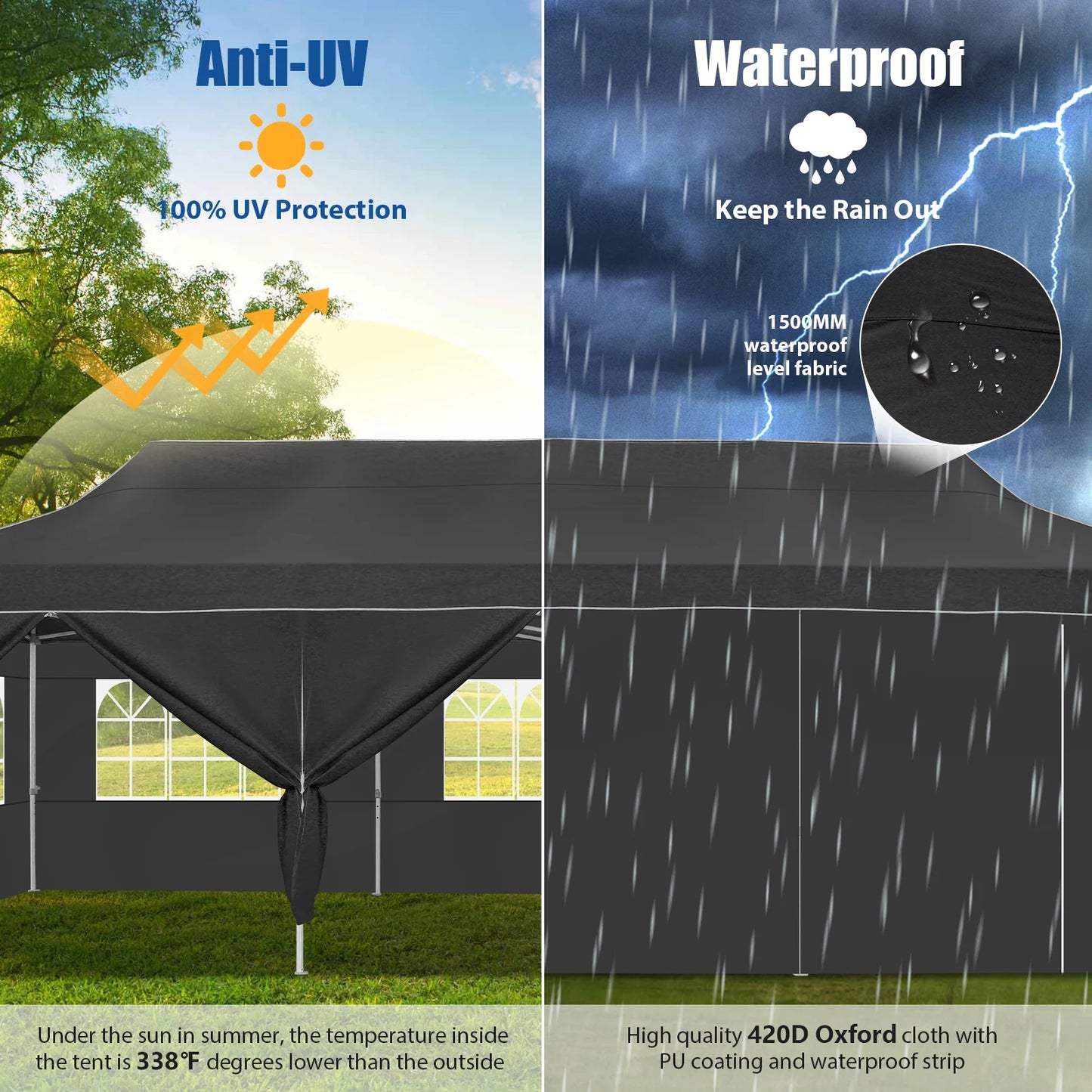 10x30ft Pop Up Canopy Tent Gazebo Party Heavy Duty Marquee Awning With 8 Sidewall Outdoor Commercial Event Instant Tent Gazebo
