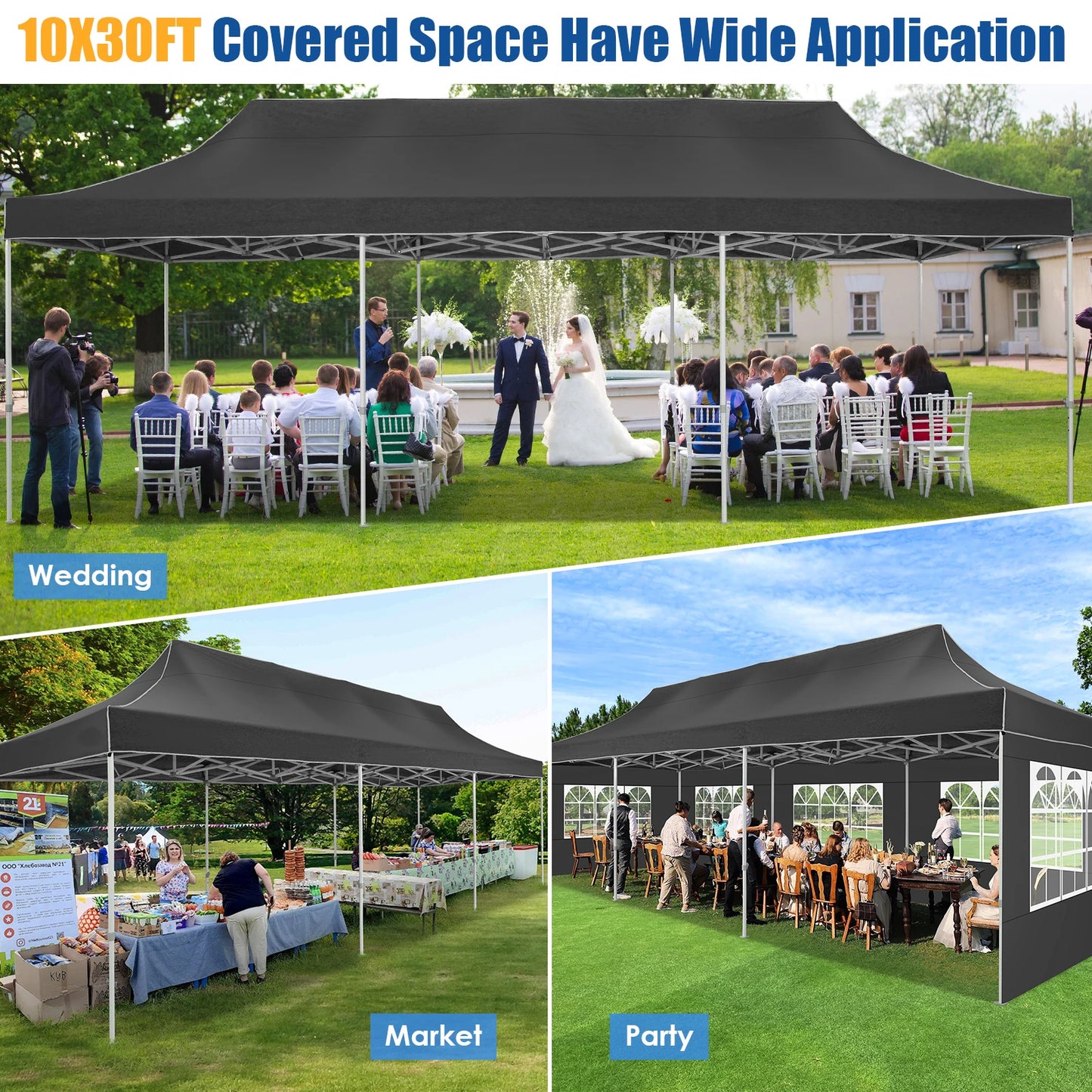 10x30ft Pop Up Canopy Tent Gazebo Party Heavy Duty Marquee Awning With 8 Sidewall Outdoor Commercial Event Instant Tent Gazebo
