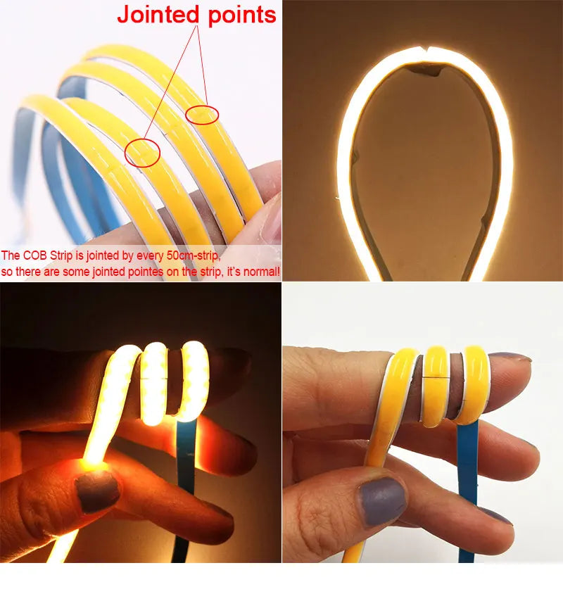 5MM Ultra Thin COB LED Strip Light 24V 12V Warm Natural Cold White Red Blue Green Amber Yellow Color RA90 Flexible LED Tape