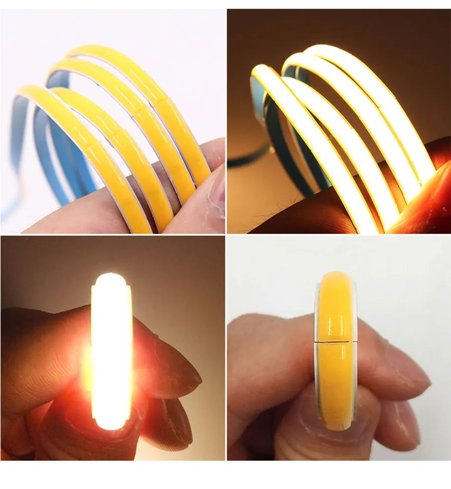 5MM Ultra Thin COB LED Strip Light 24V 12V Warm Natural Cold White Red Blue Green Amber Yellow Color RA90 Flexible LED Tape