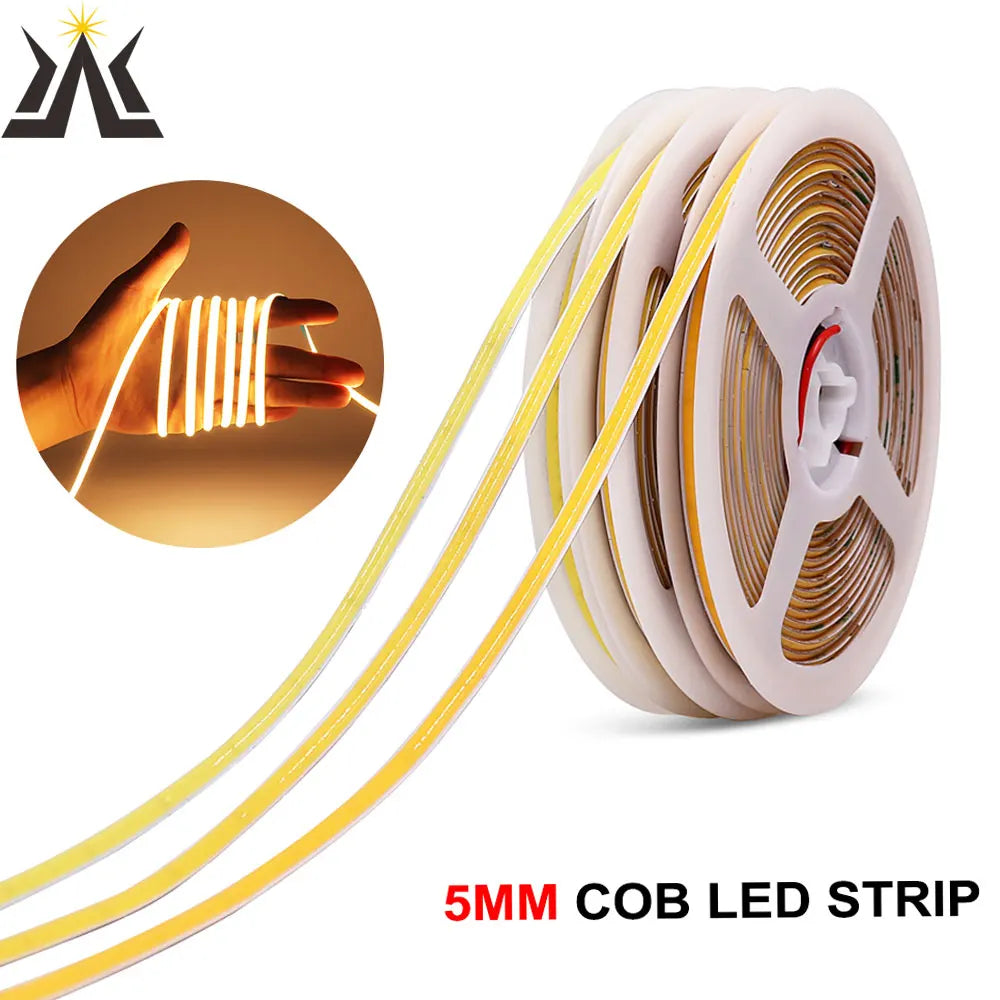 5MM Ultra Thin COB LED Strip Light 24V 12V Warm Natural Cold White Red Blue Green Amber Yellow Color RA90 Flexible LED Tape