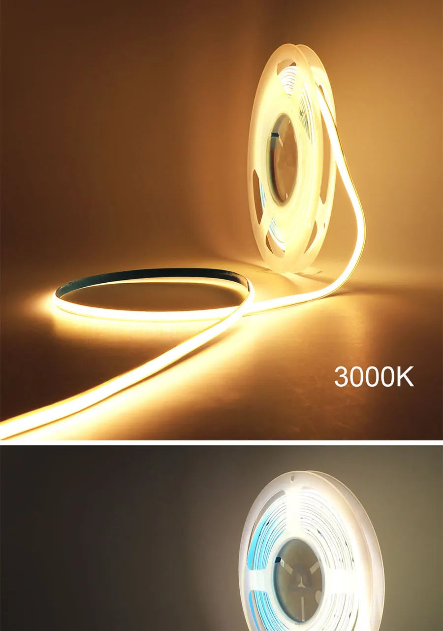 5MM Ultra Thin COB LED Strip Light 24V 12V Warm Natural Cold White Red Blue Green Amber Yellow Color RA90 Flexible LED Tape
