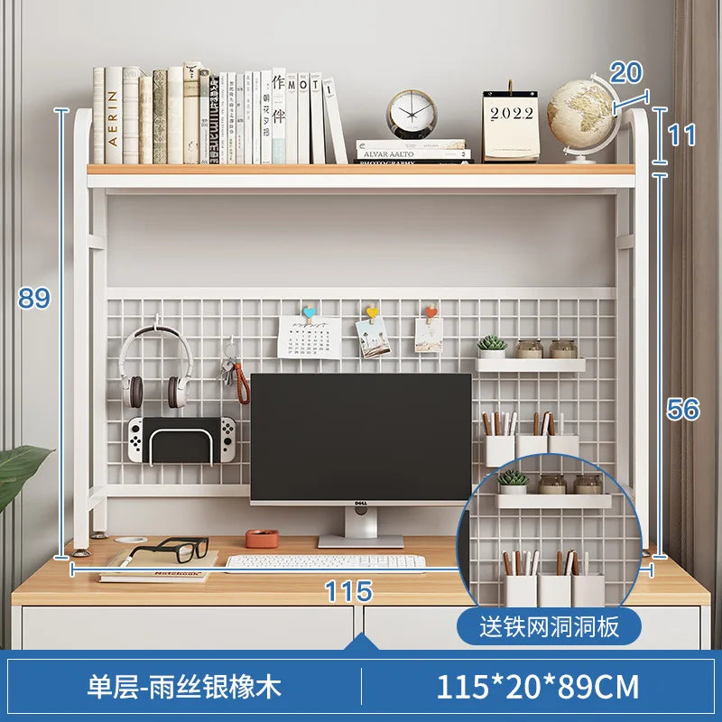 Bookshelf with Grid Desk Storage Shelf Desktop Multilayer Iron Shelf Student Computer Desk Cavity Plate Bookcase Table Rack