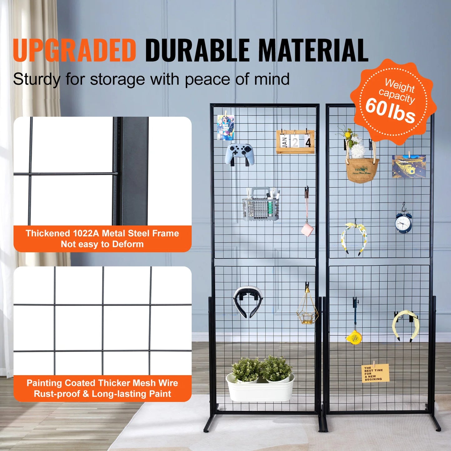 SucceBuy Grid Wall Panels Tower Wire Gridwall Display Racks Double Side Gridwall Panels for Art Craft Shows Retail Shop w/ Hooks