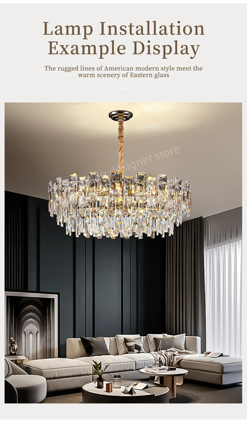 Loft Pendant Lighting Crystal Chandelier Ceiling for Dining Room Modern Led Ceiling Hanging Lamp for Living Room Villa
