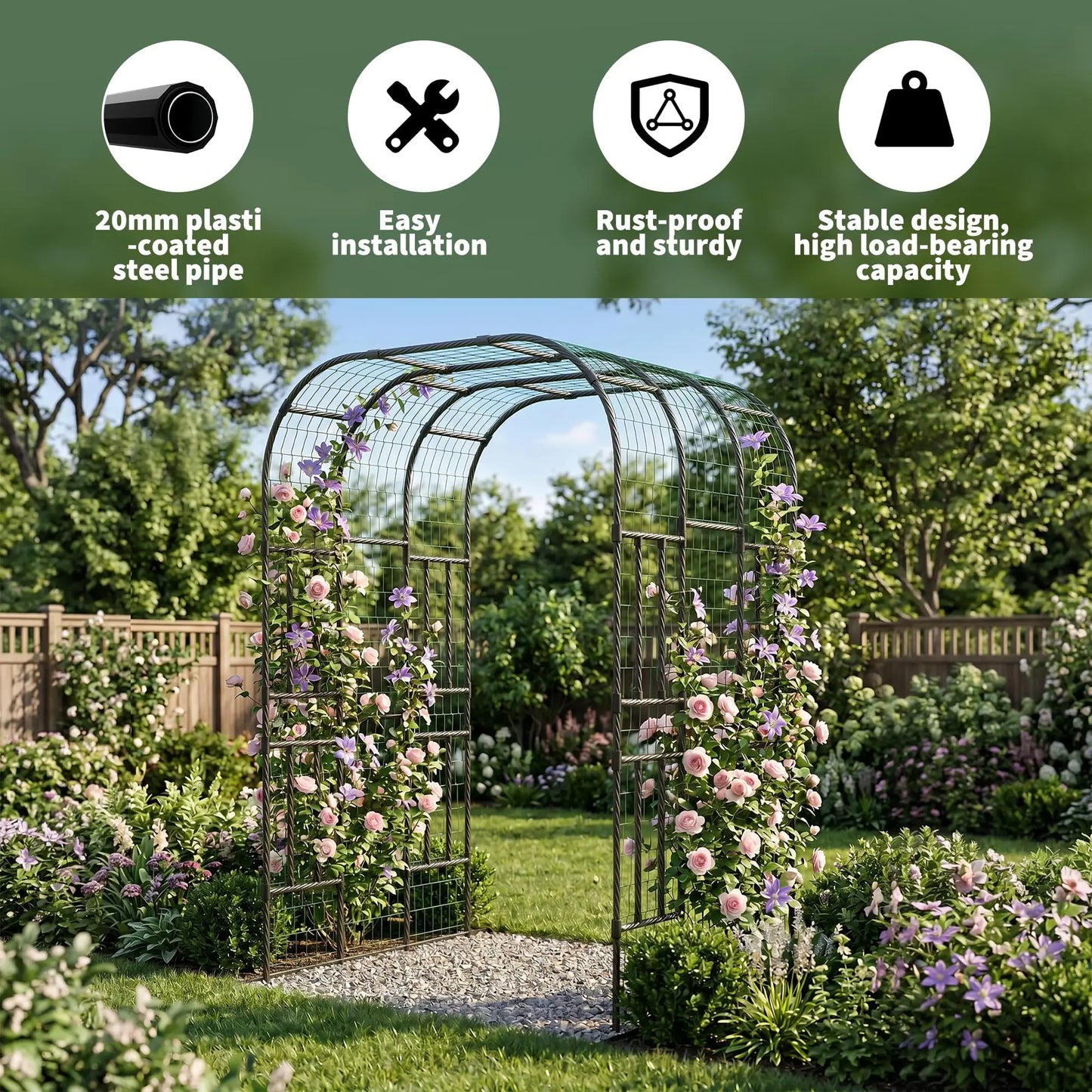 Extra Tall 7.3FT Garden Arch Trellis, PE-Coated Steel Plant Arbor For Cucumbers, Beans, Roses, Outdoor Patio Decor Arbor