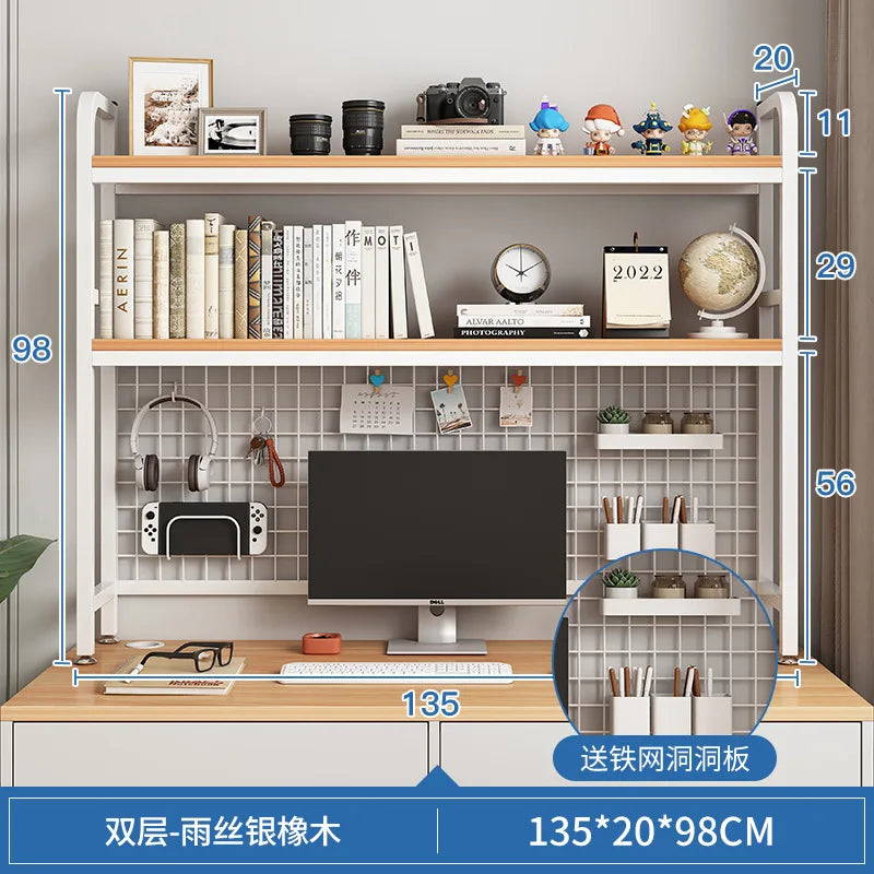 Bookshelf with Grid Desk Storage Shelf Desktop Multilayer Iron Shelf Student Computer Desk Cavity Plate Bookcase Table Rack