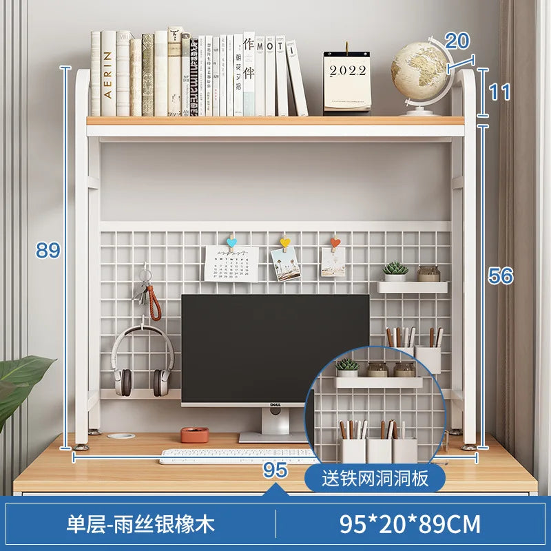 Bookshelf with Grid Desk Storage Shelf Desktop Multilayer Iron Shelf Student Computer Desk Cavity Plate Bookcase Table Rack