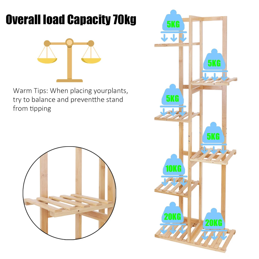 Bamboo Corner Tall Plant Stand Rack Multiple Flower Holder Shelf Indoor Outdoor