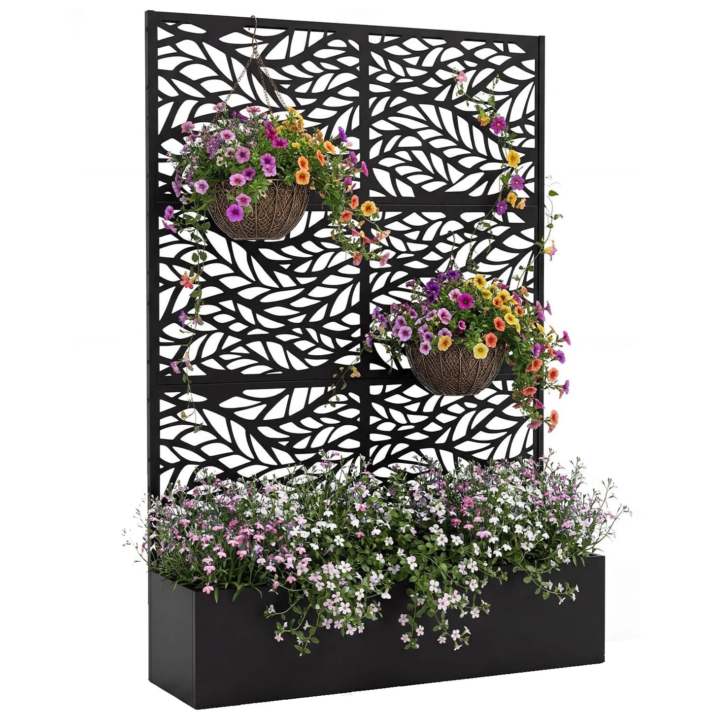 71'' Metal Raised Planter Box With Trellis, Outdoor Garden Bed With Privacy Screen, Drainage Holes For Climbing Plants Vegetables