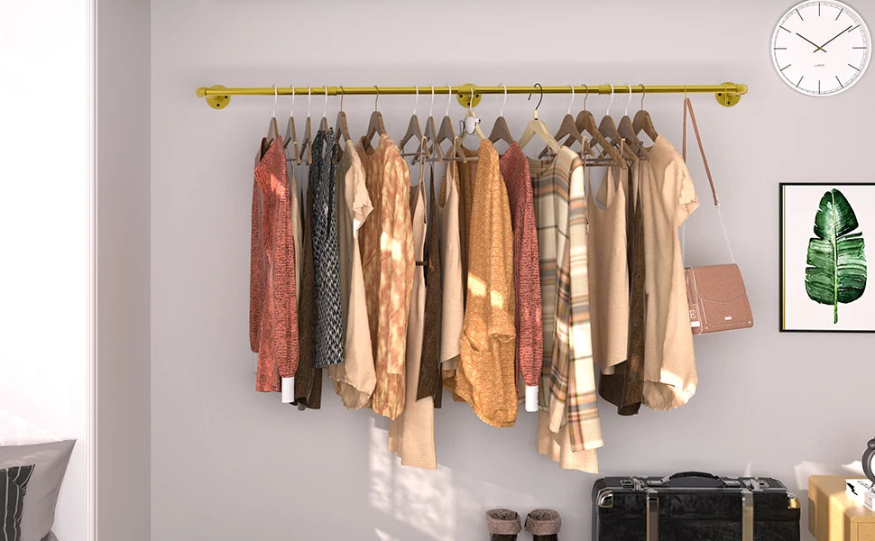 Wall Mounted Clothes Rack Industrial Pipe for Hanging Clothes, Space-Saving Closet Rod Multi-Purpose Hang Bedroom Laundry Room