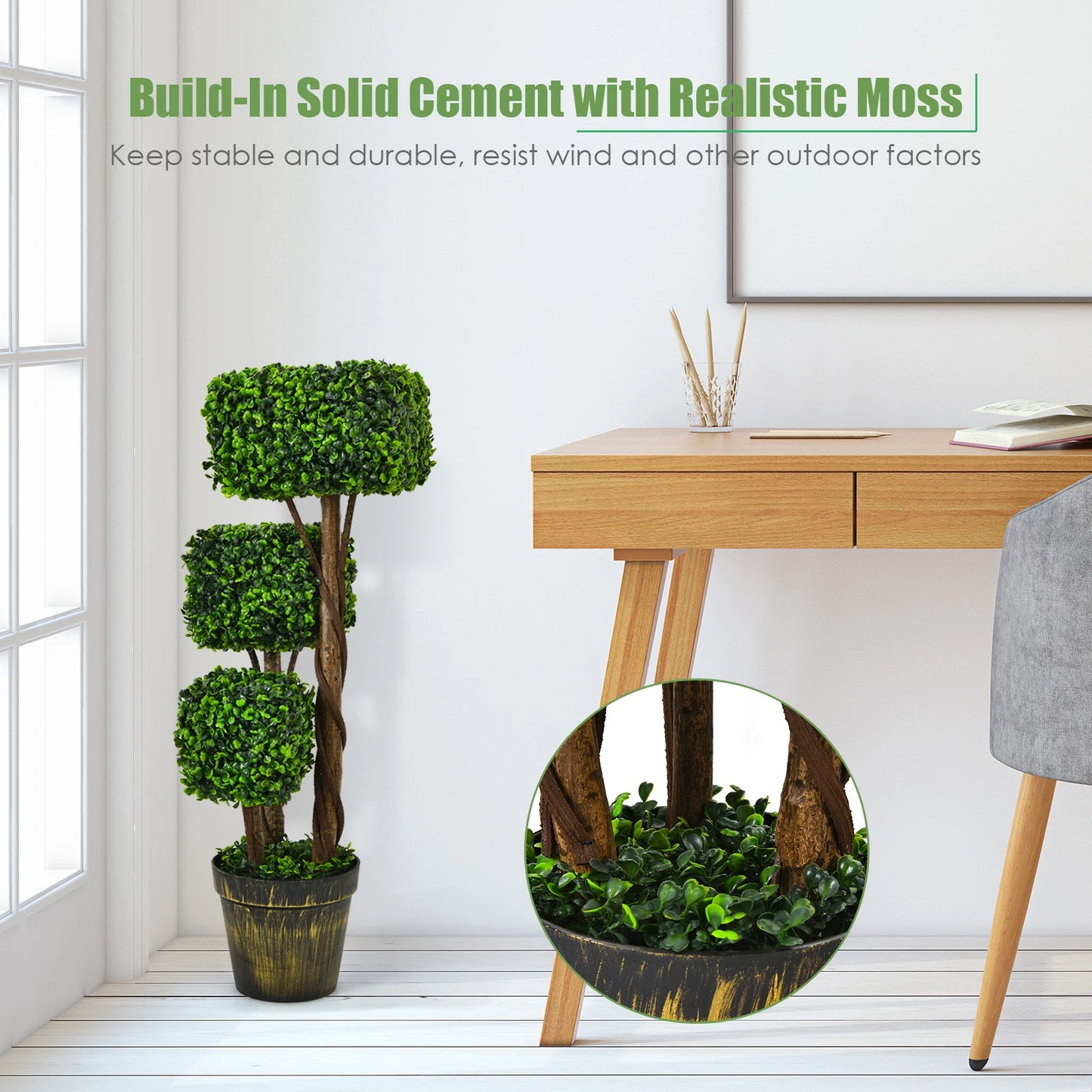 36" Artificial Boxwood Topiary Tree UV Protected Indoor Outdoor Decor