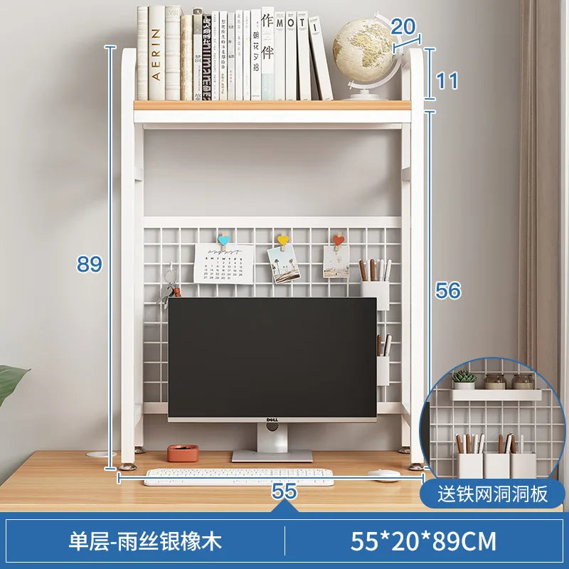 Bookshelf with Grid Desk Storage Shelf Desktop Multilayer Iron Shelf Student Computer Desk Cavity Plate Bookcase Table Rack