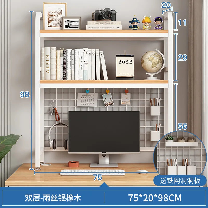 Bookshelf with Grid Desk Storage Shelf Desktop Multilayer Iron Shelf Student Computer Desk Cavity Plate Bookcase Table Rack