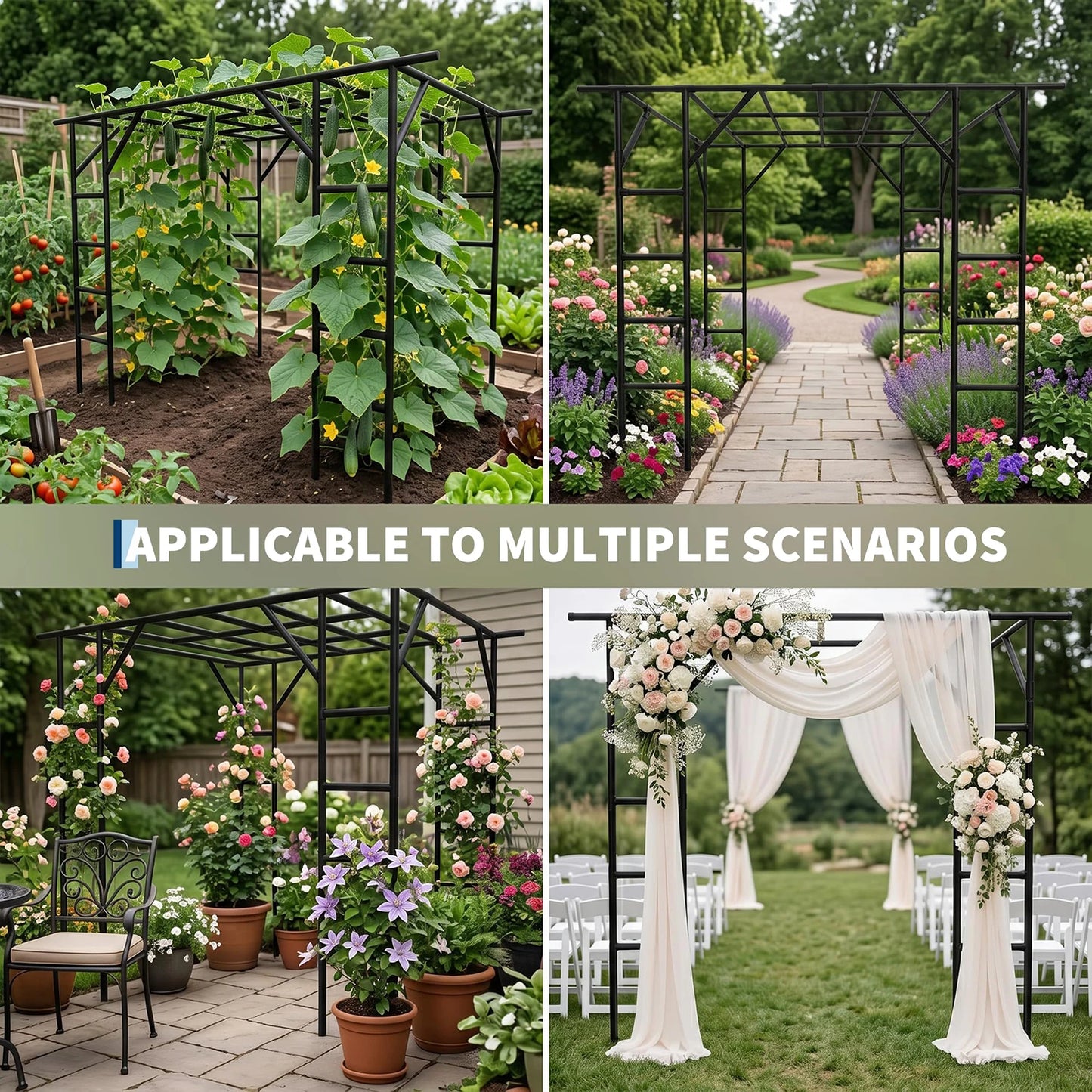 132in Garden Arch Trellis For Cucumber Grape Vine, Heavy Duty Metal Plant Trellis For Climbing Vegetables Flowers Raised Beds