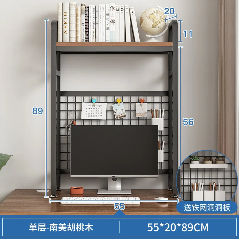 Bookshelf with Grid Desk Storage Shelf Desktop Multilayer Iron Shelf Student Computer Desk Cavity Plate Bookcase Table Rack
