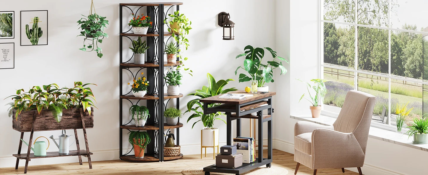 Tribesigns 6 Tier Tall Corner Shelf, 61 inch Rustic Corner Bookshelf Storage Rack Standing Shelving Unit