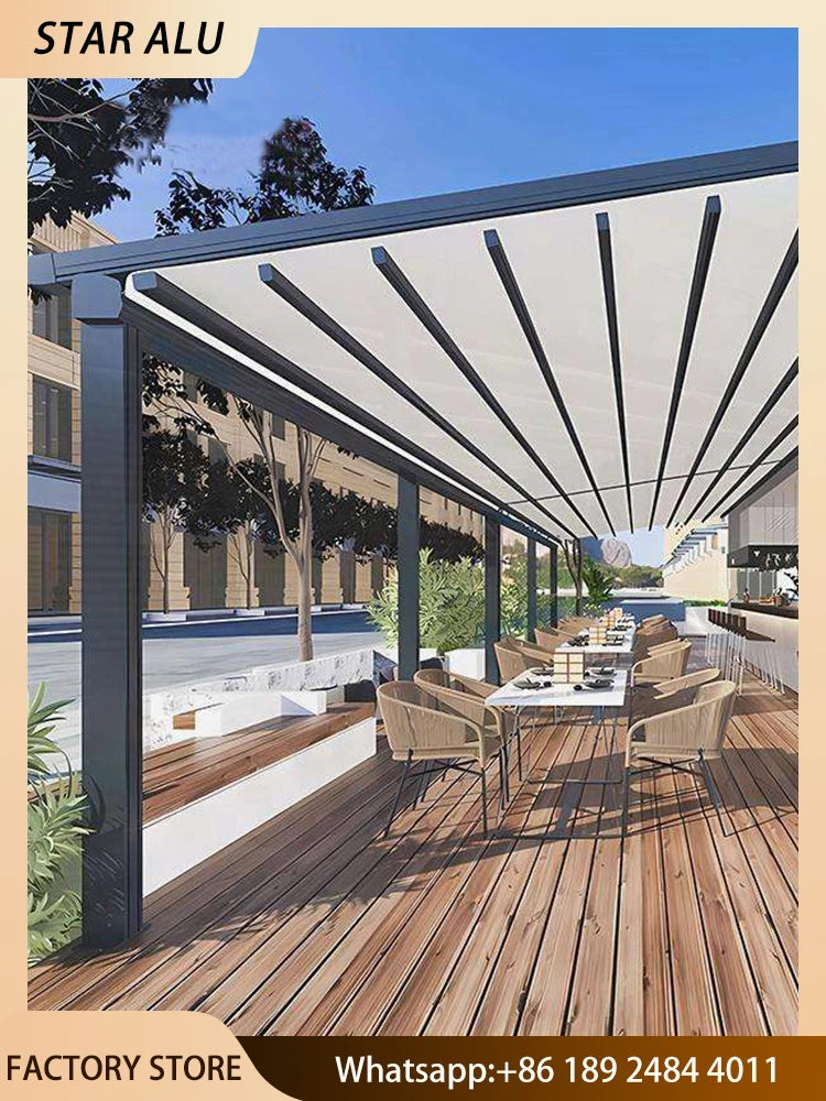 Electric Retractable Awning Motorized Folding Canopy Patio Restaurant Balcony Waterproof Sun Shade Remote Control Aluminum Frame