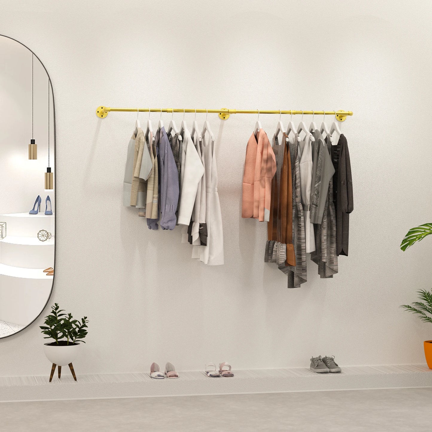 Wall Mounted Clothes Rack Industrial Pipe for Hanging Clothes, Space-Saving Closet Rod Multi-Purpose Hang Bedroom Laundry Room
