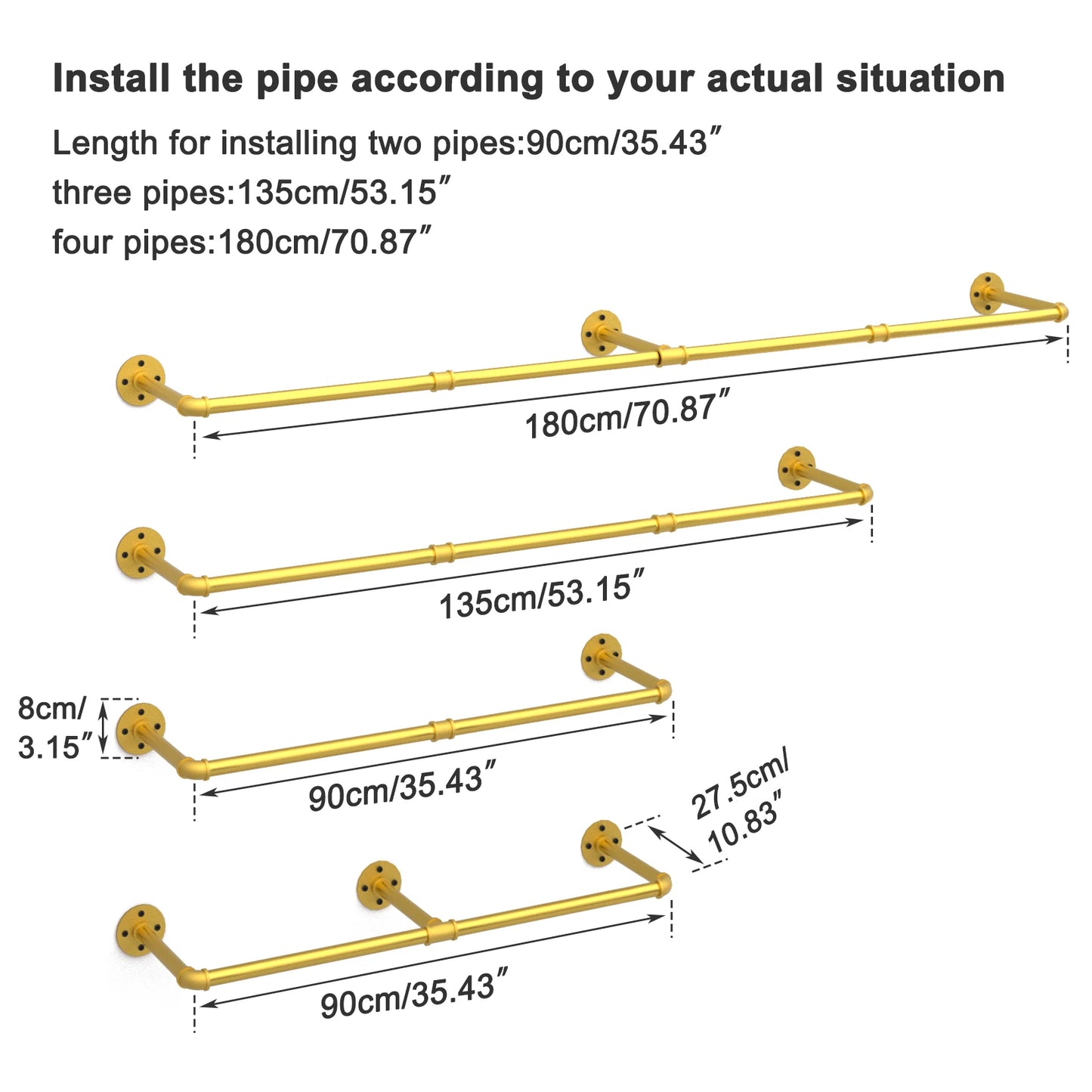 Wall Mounted Clothes Rack Industrial Pipe for Hanging Clothes, Space-Saving Closet Rod Multi-Purpose Hang Bedroom Laundry Room
