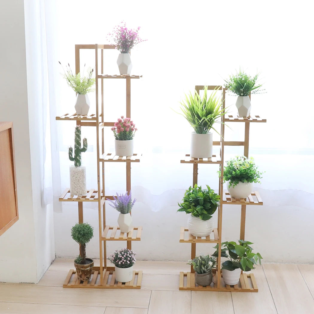 Bamboo Corner Tall Plant Stand Rack Multiple Flower Holder Shelf Indoor Outdoor