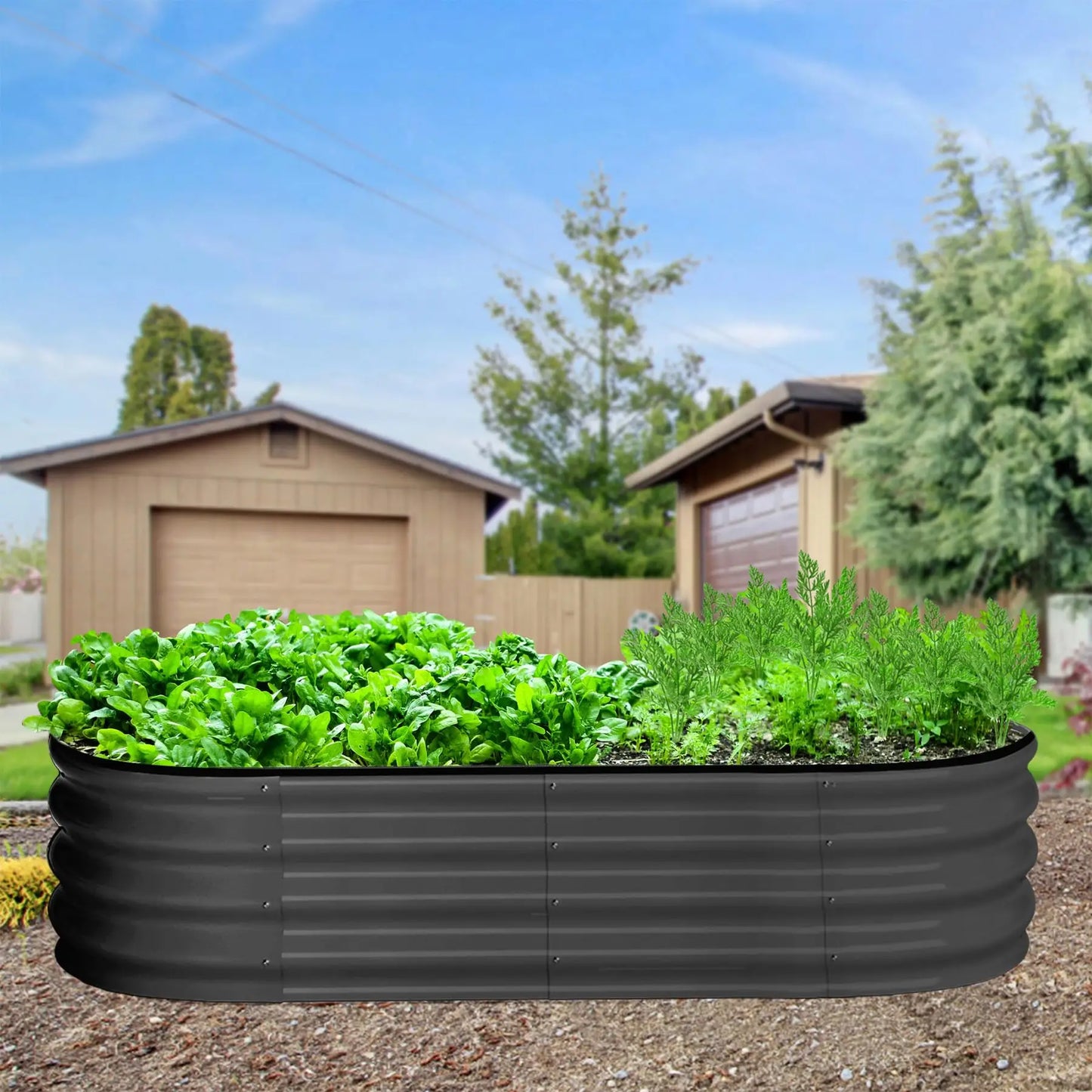 2 Pack 4.5x2x1FT Oval Raised Garden Bed, Galvanized Metal Planter Box, Open Bottom For Vegetables Flowers Outdoor