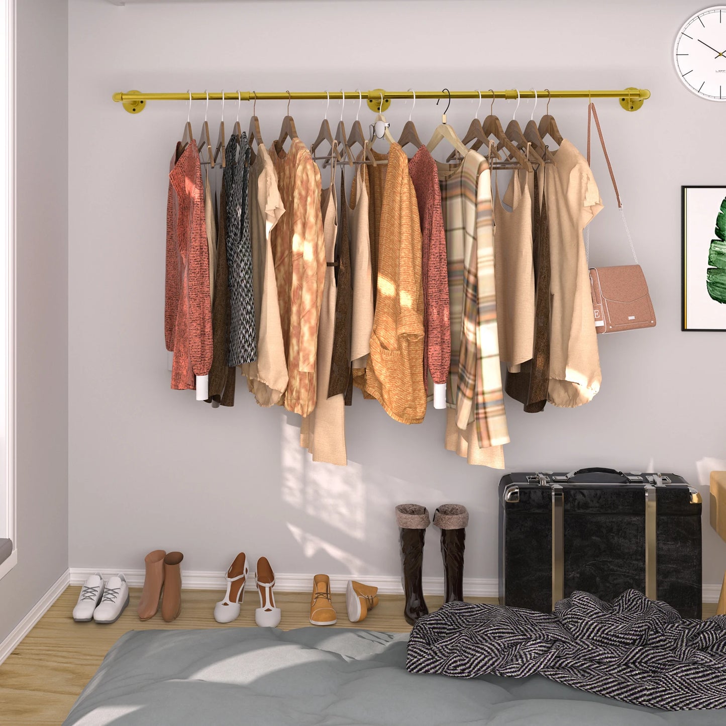 Wall Mounted Clothes Rack Industrial Pipe for Hanging Clothes, Space-Saving Closet Rod Multi-Purpose Hang Bedroom Laundry Room