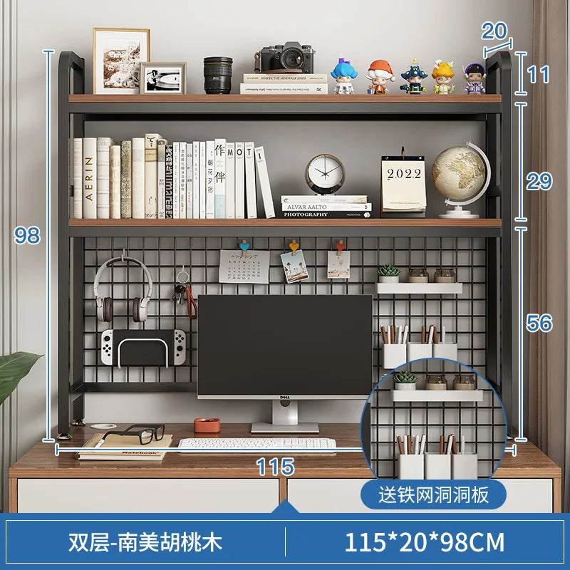 Bookshelf with Grid Desk Storage Shelf Desktop Multilayer Iron Shelf Student Computer Desk Cavity Plate Bookcase Table Rack
