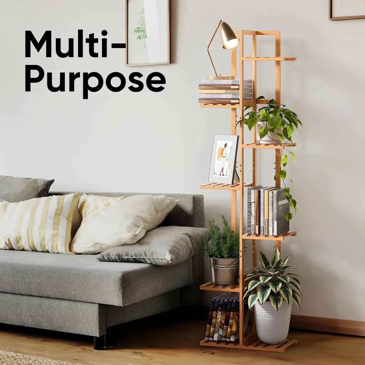 Bamboo Corner Tall Plant Stand Rack Multiple Flower Holder Shelf Indoor Outdoor
