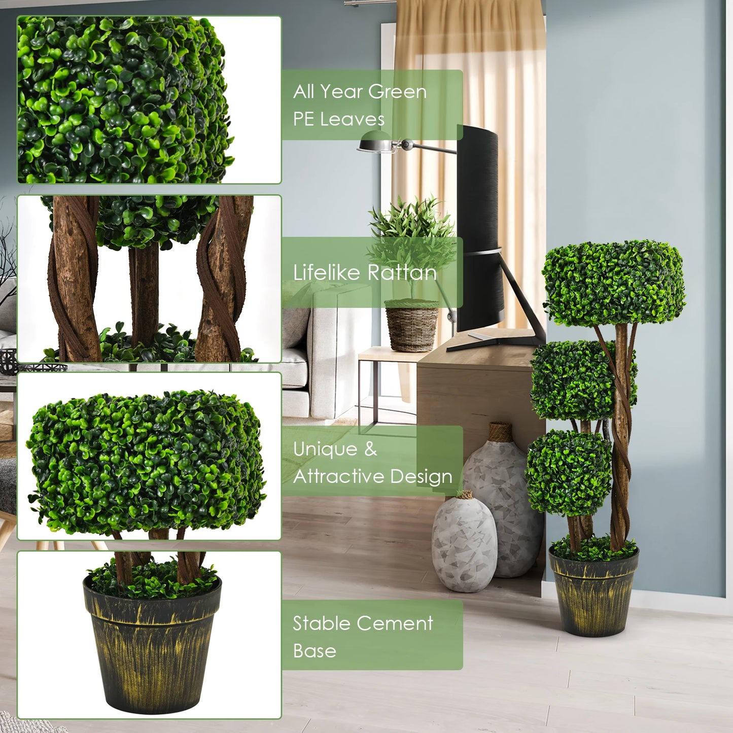 36" Artificial Boxwood Topiary Tree UV Protected Indoor Outdoor Decor