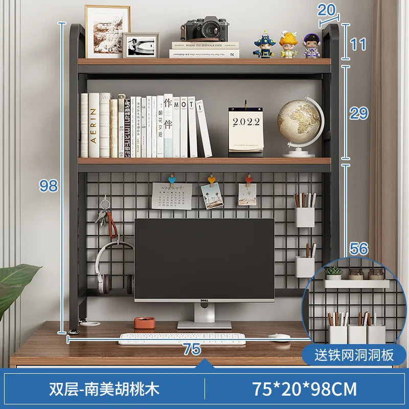 Bookshelf with Grid Desk Storage Shelf Desktop Multilayer Iron Shelf Student Computer Desk Cavity Plate Bookcase Table Rack