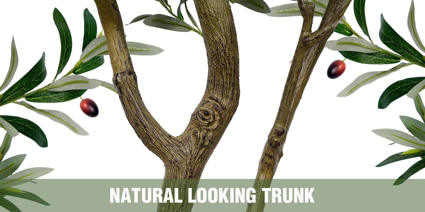 Olive Trees Artificial Indoor, 5.25/6.10/7.10FT Tall Faux Olive Tree with Black Pot, Artificial Plants with Natural Wood Trunk and Lifelike Fruits for Home Office Decor