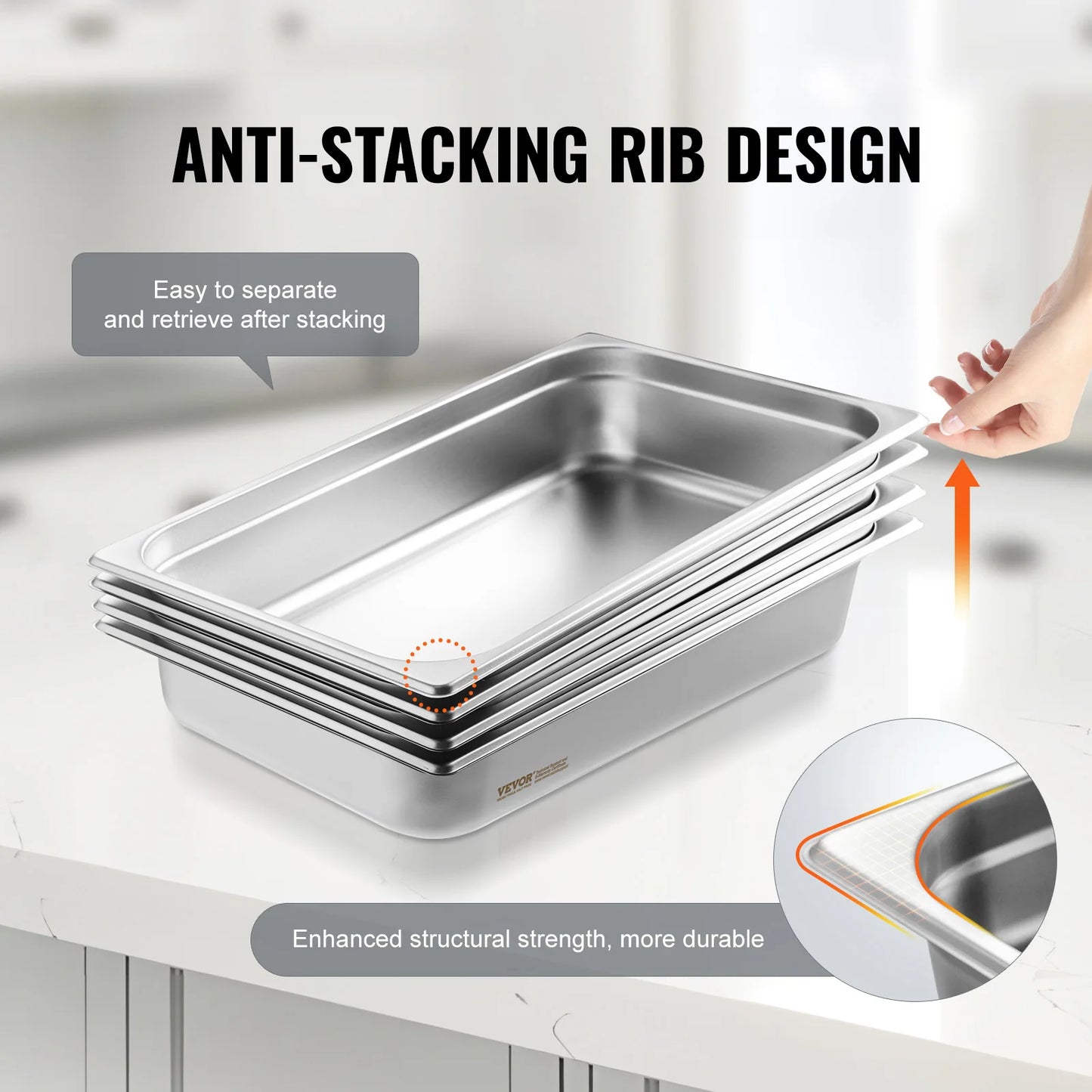 SucceBuy 4Pack Hotel Pans Full Size Anti-Jam Steam Pan with Lid Stainless Steel Steam Table Pan 4-Inch Deep Commercial Table Pan
