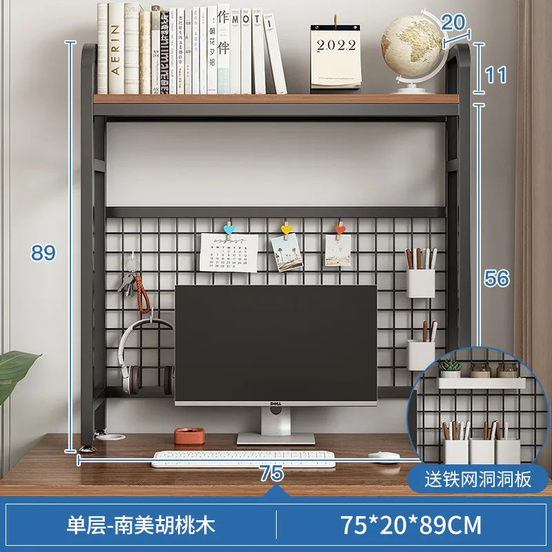 Bookshelf with Grid Desk Storage Shelf Desktop Multilayer Iron Shelf Student Computer Desk Cavity Plate Bookcase Table Rack
