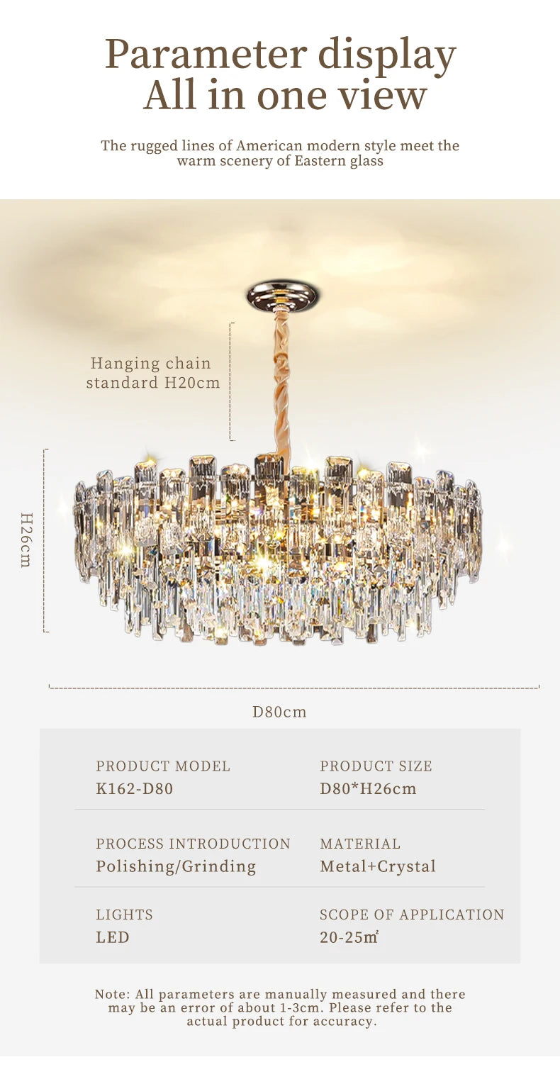 Loft Pendant Lighting Crystal Chandelier Ceiling for Dining Room Modern Led Ceiling Hanging Lamp for Living Room Villa