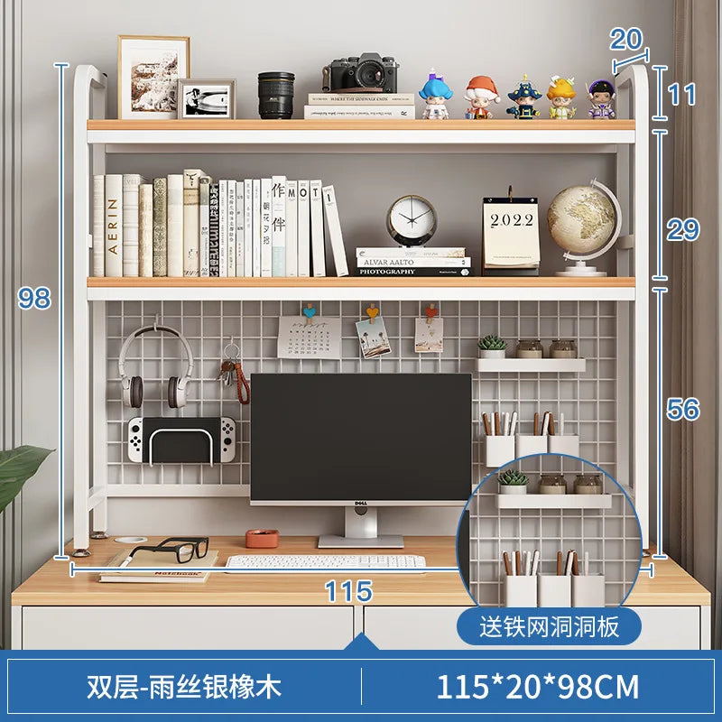 Bookshelf with Grid Desk Storage Shelf Desktop Multilayer Iron Shelf Student Computer Desk Cavity Plate Bookcase Table Rack
