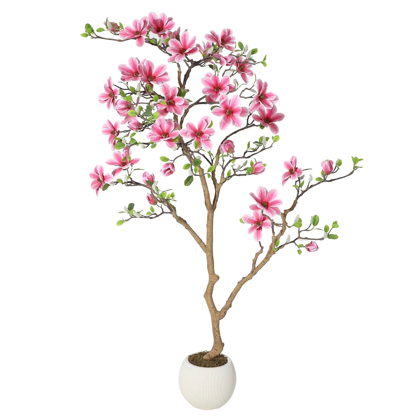 Lifelike Pink Magnolia Artificial Tree for Home Decor – Realistic Tall Silk Faux Plant Flower in Pot for Living Room Entryway