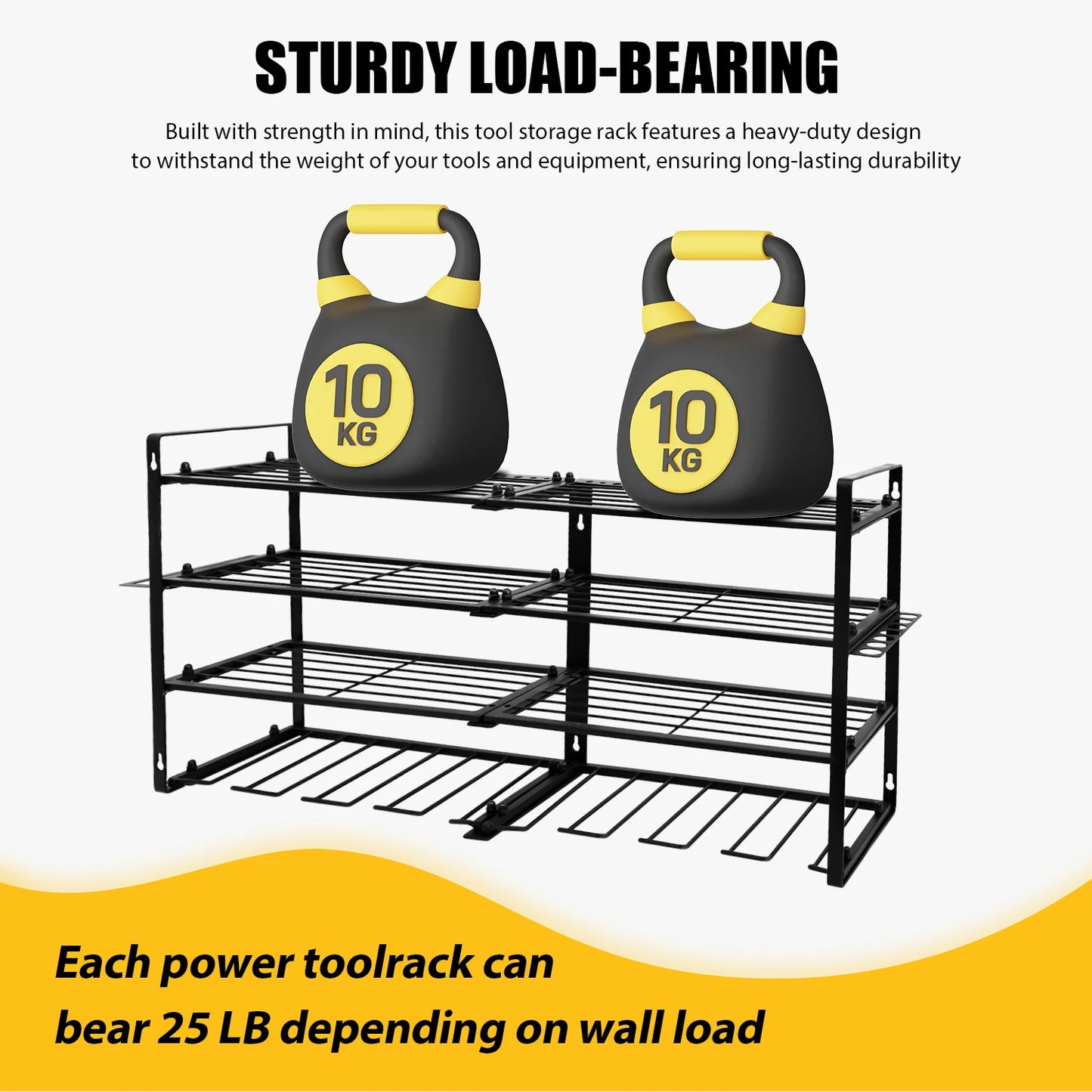 Power Tool Storage Rack 4 Layers Organizer-8 Tool Floating Shelf Wall Mount Heavy Duty Iron Drill Holder for Basement Workbench