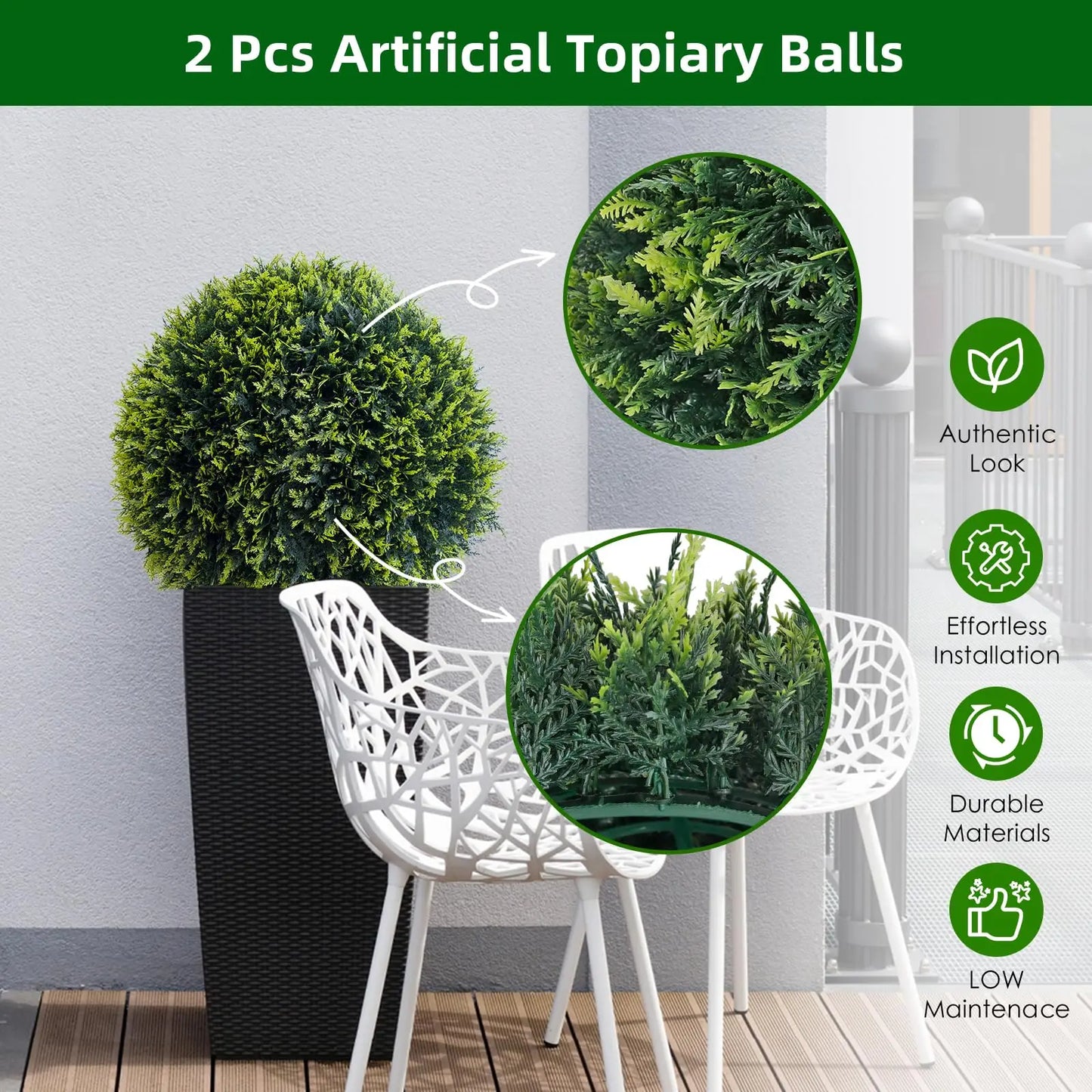 New Topiary Balls Artificial Outdoor Set of 2, Artificial Topiary Cedar Balls for Home Wedding Decor Green 44/48/54/55/59/63 CM
