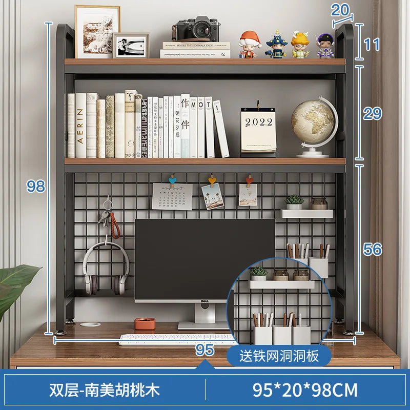 Bookshelf with Grid Desk Storage Shelf Desktop Multilayer Iron Shelf Student Computer Desk Cavity Plate Bookcase Table Rack