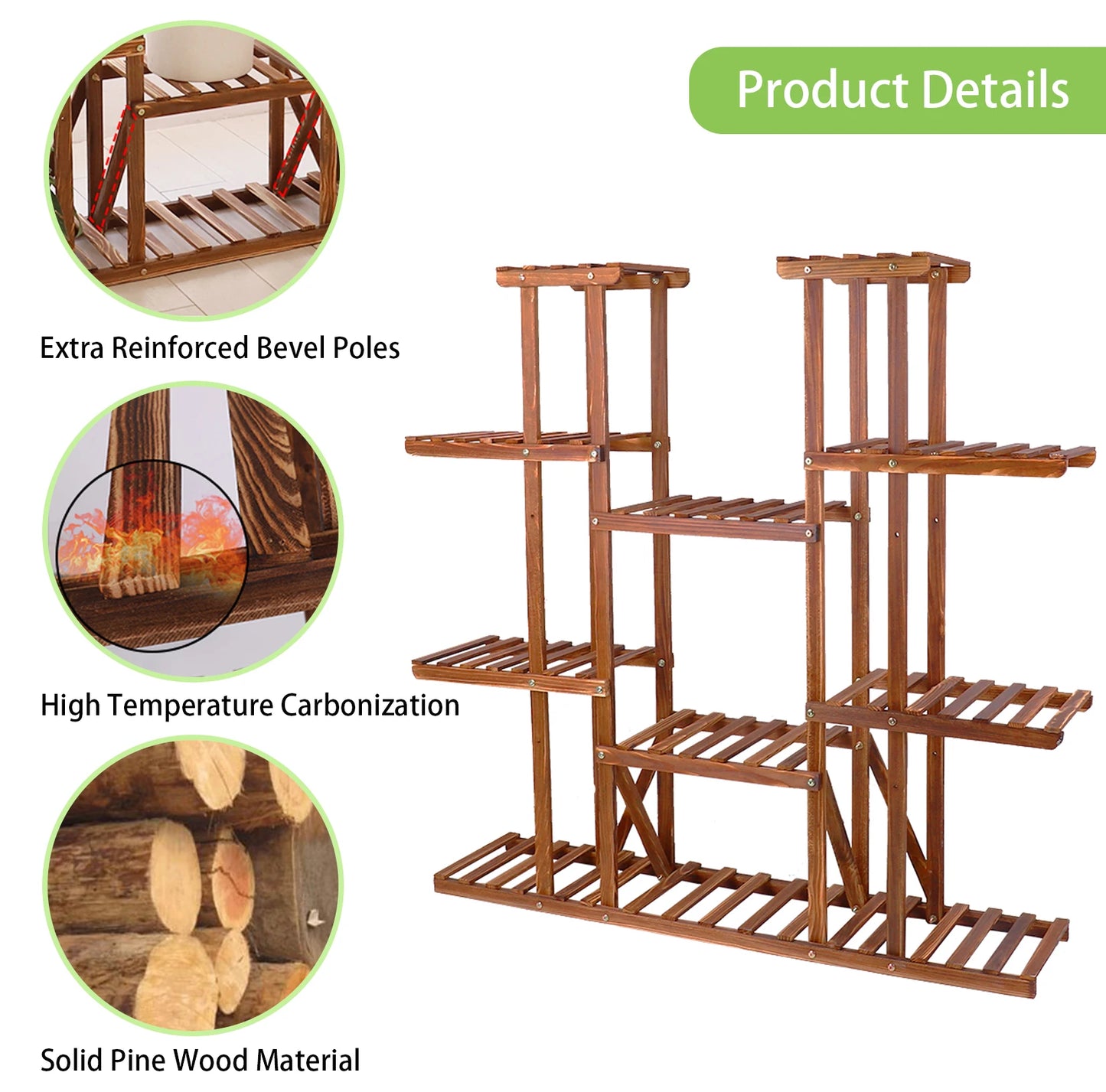 Wooden Plant Shelf Flower Pot Stand Indoor Outdoor Multi-Tier Plant Display Stand