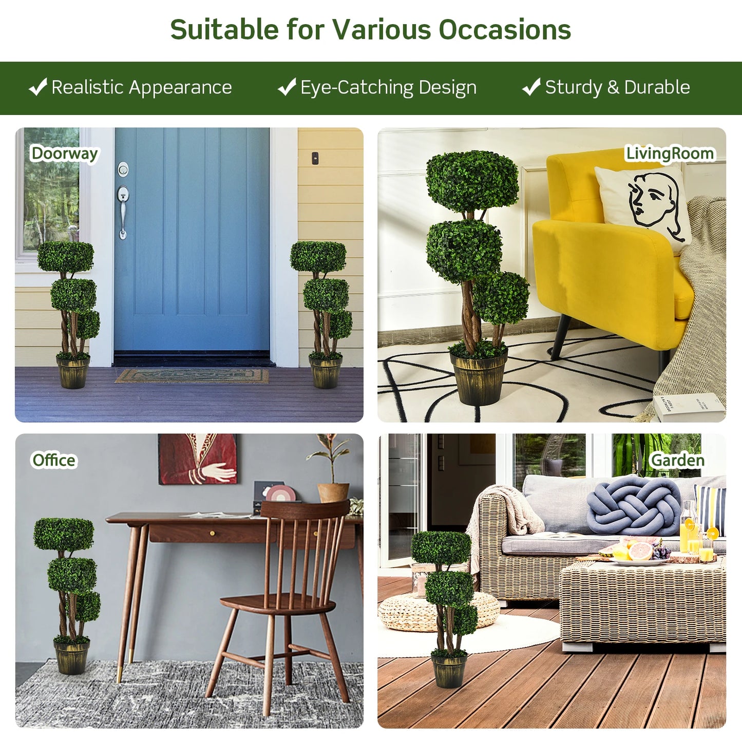 36" Artificial Boxwood Topiary Tree UV Protected Indoor Outdoor Decor